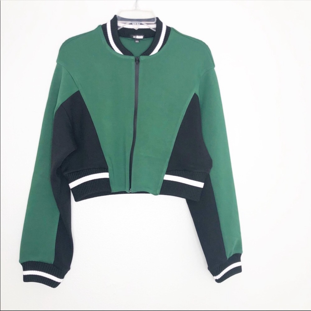 MICHI Carve Jacket Cropped Scuba Ribbed Track Colorblock Stripe Pine Green Black - Picture 9 of 15